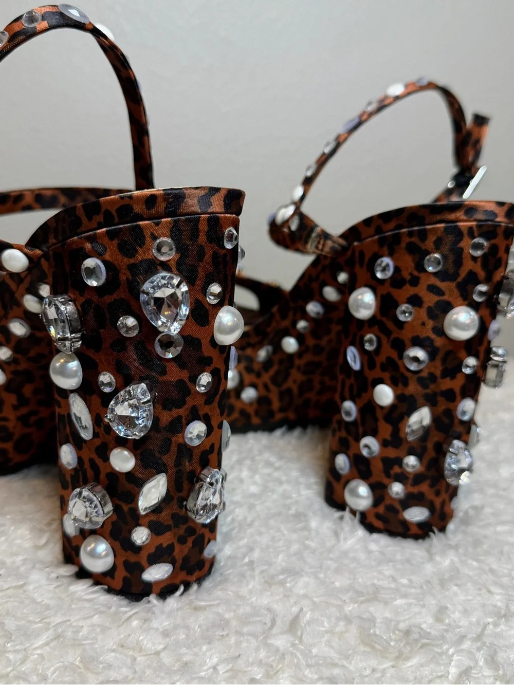 Gianni Bini Leopard Jewel Ornamented Platform Sandals